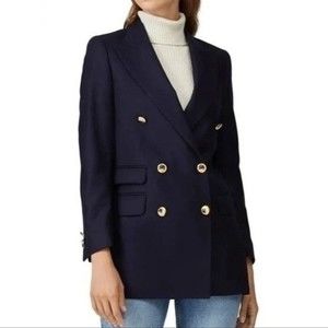 Officine Generale Manon Navy Blue Double Breasted Blazer Wool Size 44